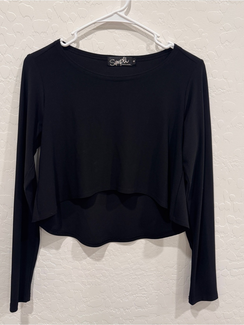 Sympli Black Long-Sleeve Crop Top Womens 8 Minimalist Lagenlook Capsule